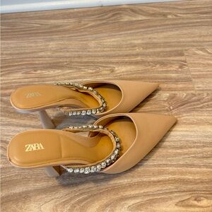 Beautiful beige Zara heels with crystals. Size 36 (US 6). True to size